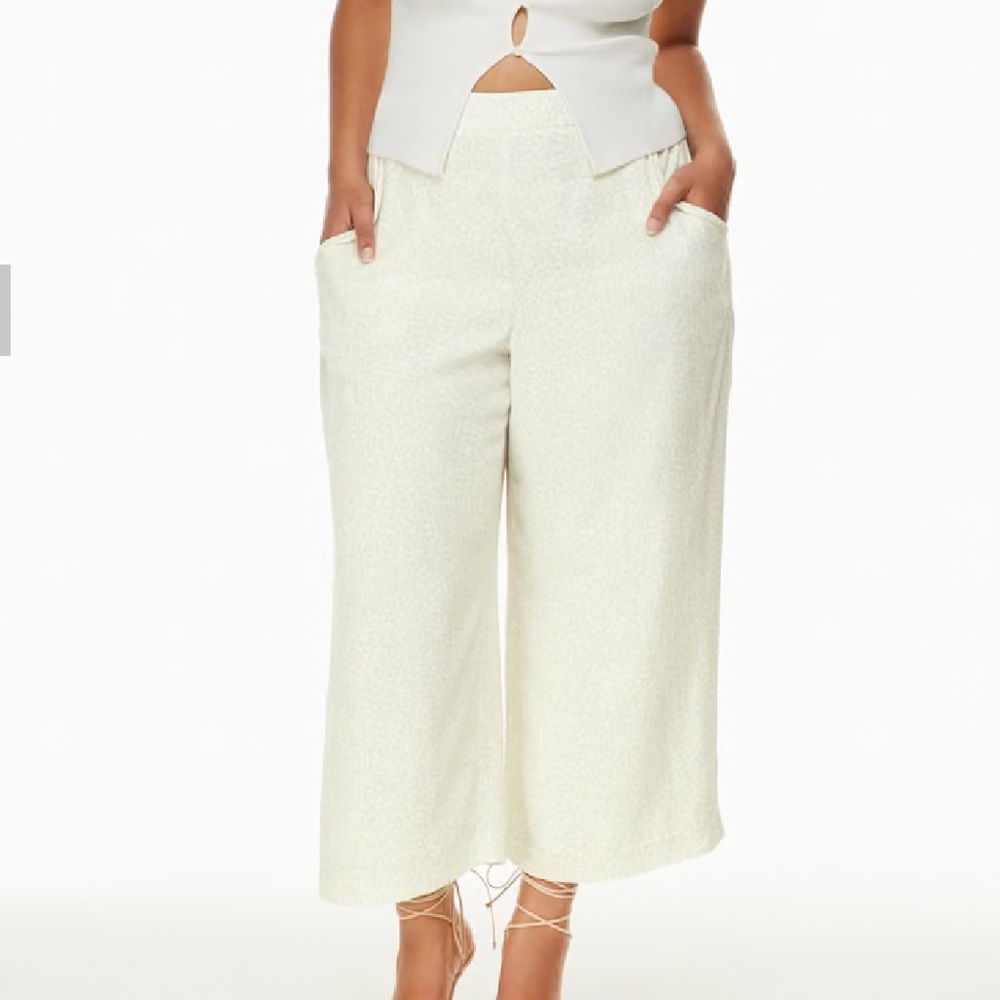 Wilfred Olive Beige Wide-Leg Cropped Trousers Size L NWT
